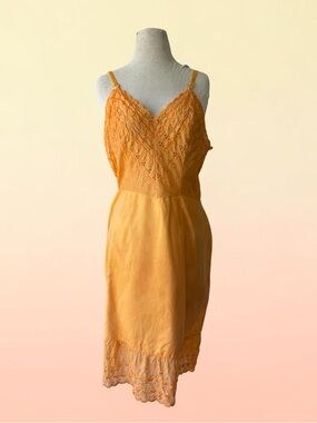 Vtg Orange Eyelet Lace Full Slip Sz 40 Dacron Sunrise Hand Dyed L Boho
